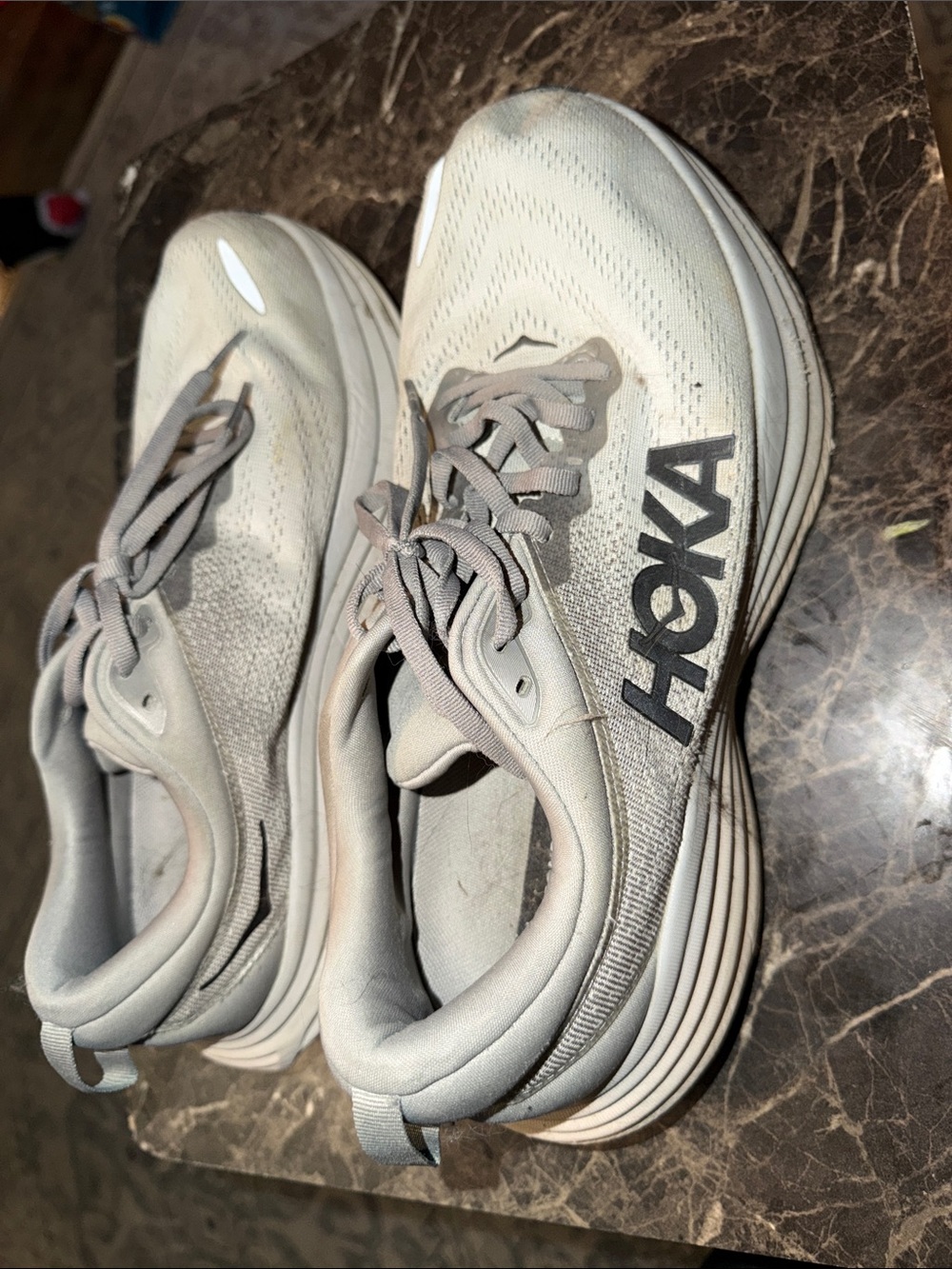 Hoka Neutral Cushion Running Shoes in Light Gray and White